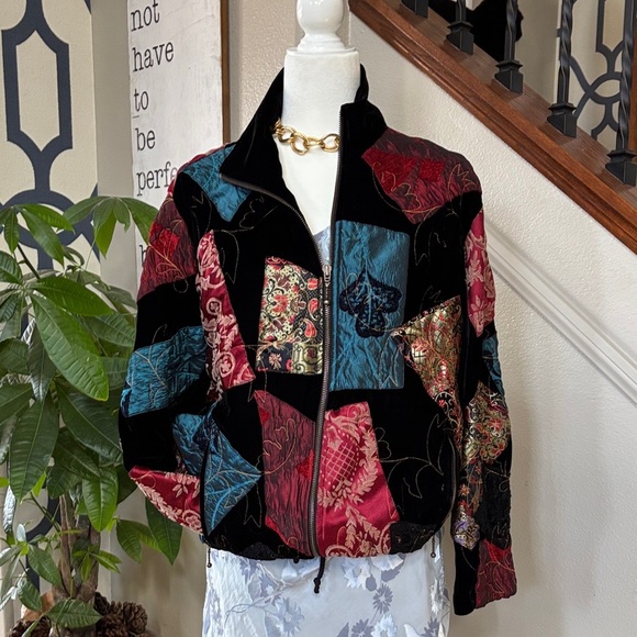 Chico's Jackets & Blazers - Beautiful Vintage, Eye Catching✨ Chicos Patchwork Velvet Women's Jacket 🤩